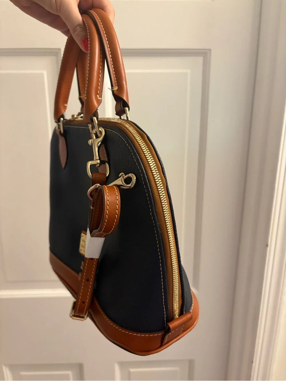 Dooney & Bourke Navy with Tan Trim Pebble Leather Satchel